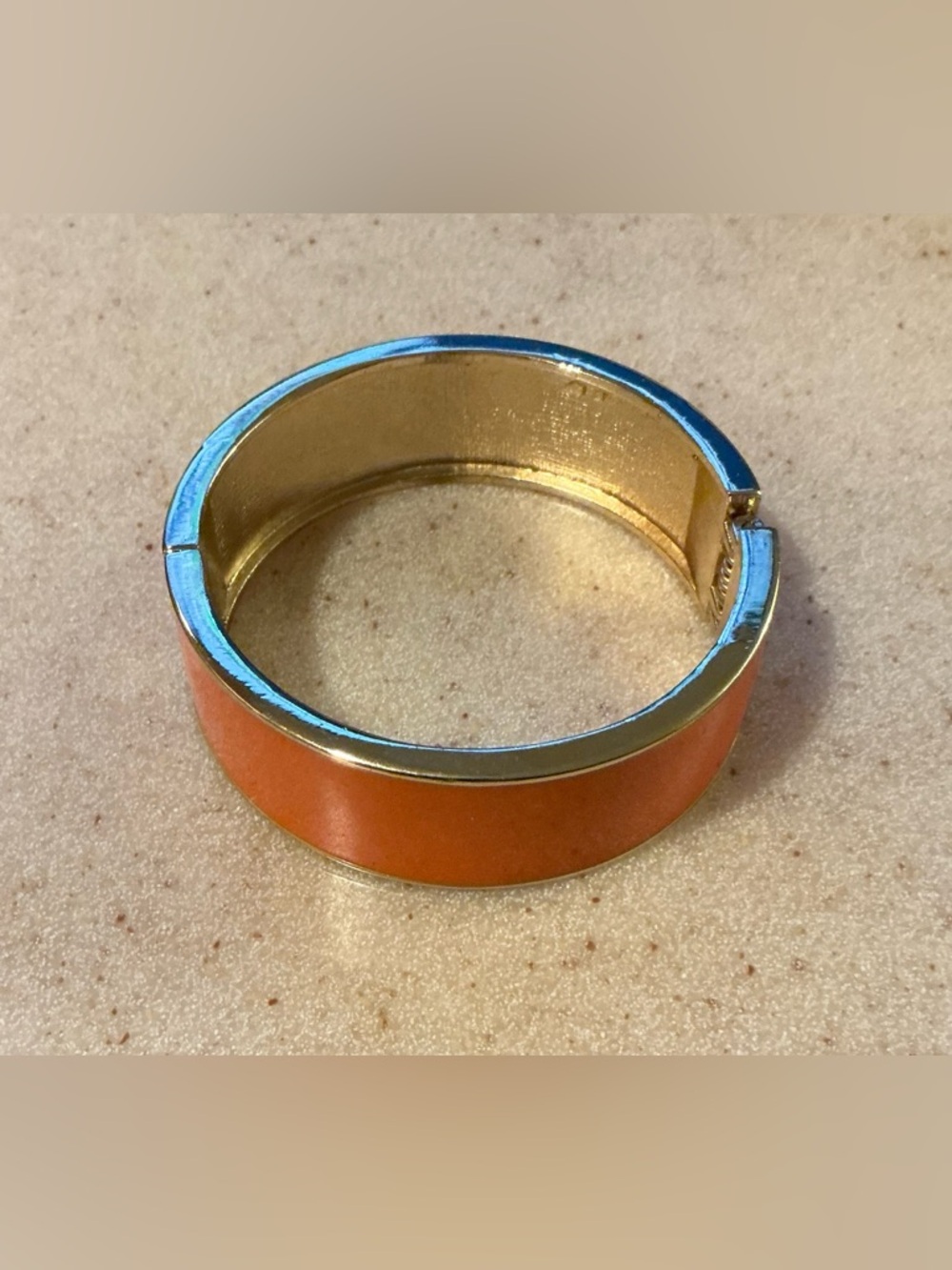 Gold-Tone Orange Enamel Hinged Bangle Bracelet 7 1/4 inch